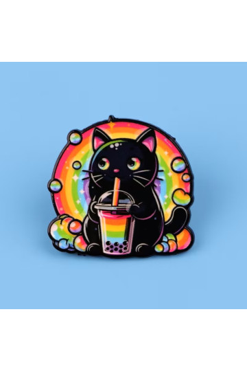 Bubble Tea Rainbow Cat Pin