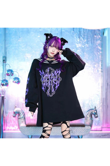 Sweat-Shirt Sailor Croix Flammes Violettes - Listen Flavor