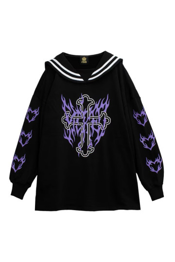 Sweat-Shirt Sailor Croix Flammes Violettes - Listen Flavor