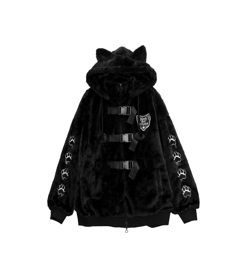 Manteau Fourrure Black Cat Alliance Monster Noir - Listen Flavor