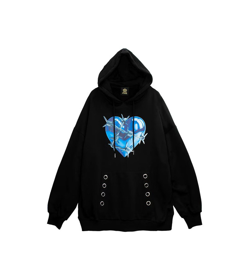 Sweat-shirt Coeur Bleu Métallique Barbelé - Listen Flavor