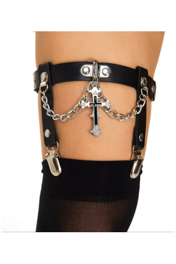 Jarretière Croix Noire Chaines