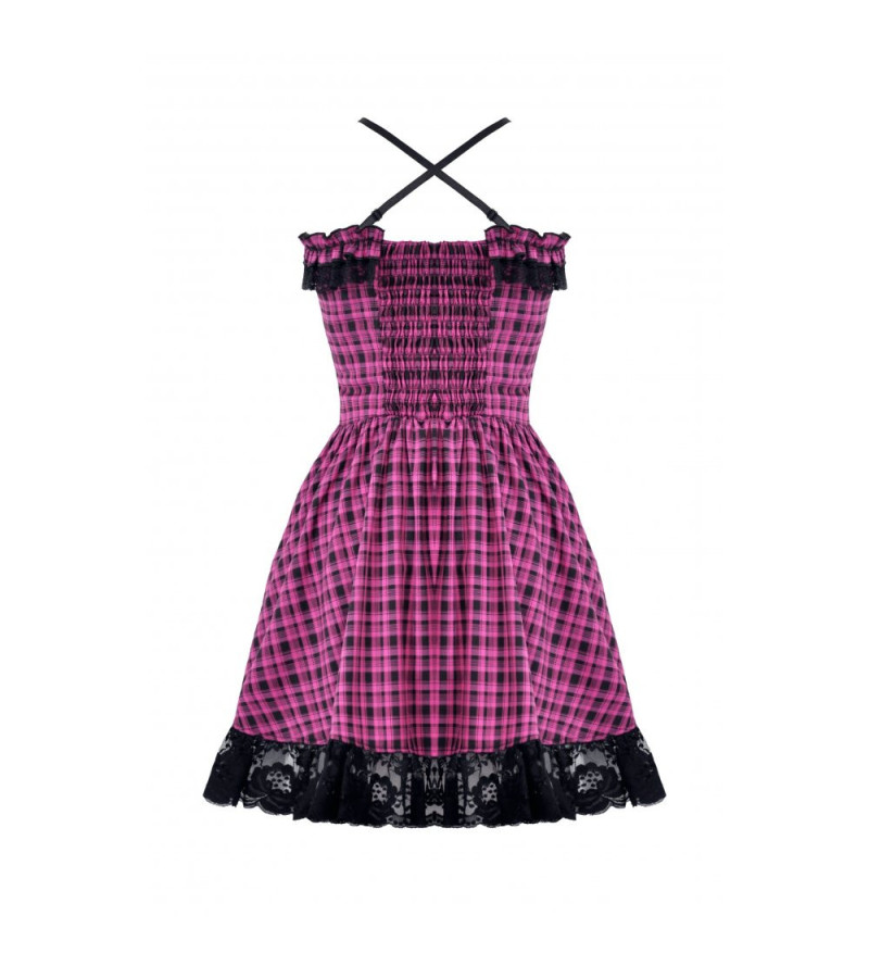 Gothic Lolita Pink and Black Plaid Dress