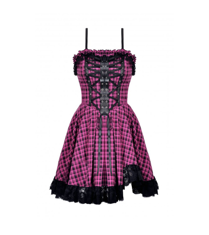 Robe Ecossaise Rose et Noire à Laçage