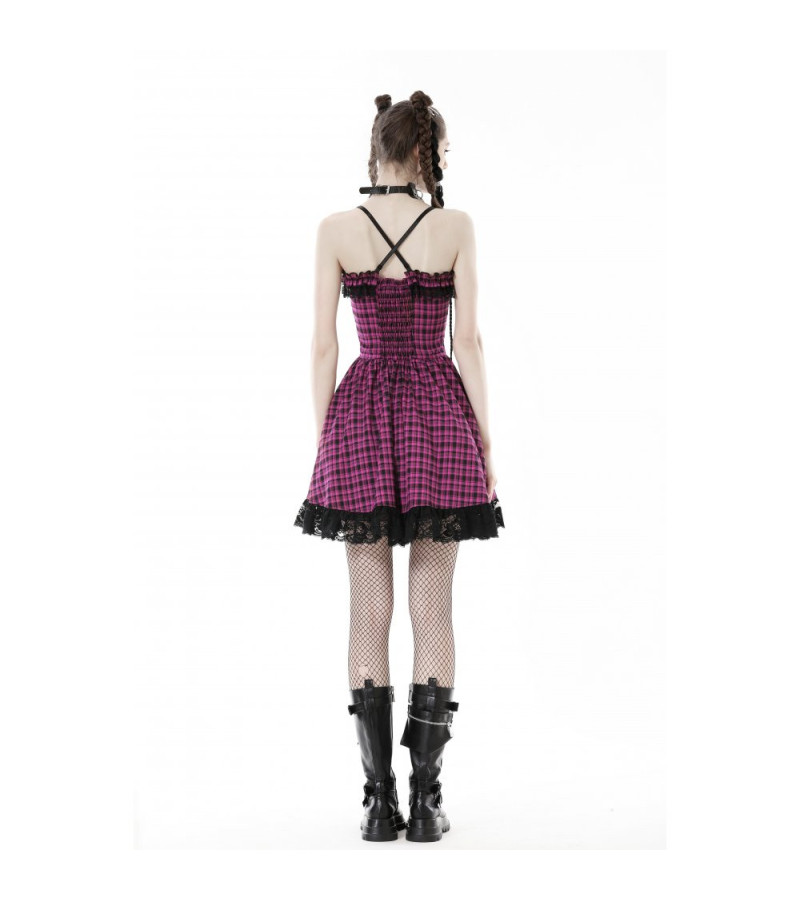 Robe Ecossaise Rose et Noire à Laçage