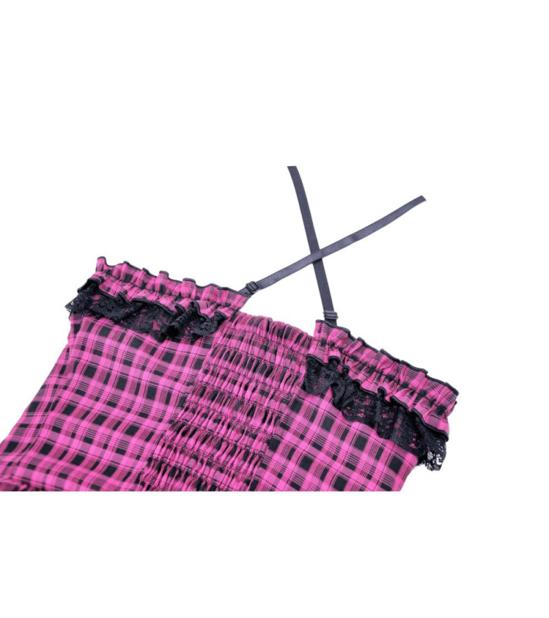 Robe Ecossaise Rose et Noire à Laçage