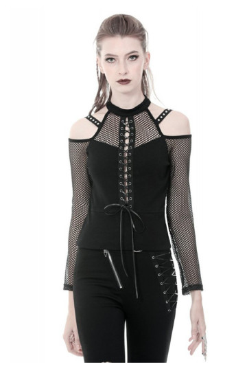 Punk Lace Up Top With Black Fishnet
