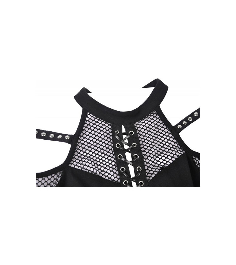 Punk Lace Up Top With Black Fishnet
