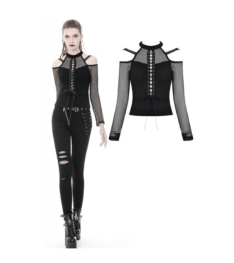Punk Lace Up Top With Black Fishnet