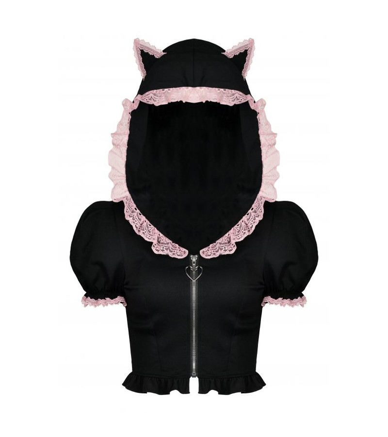 Pink And Black Zipper Top With Cat Ears