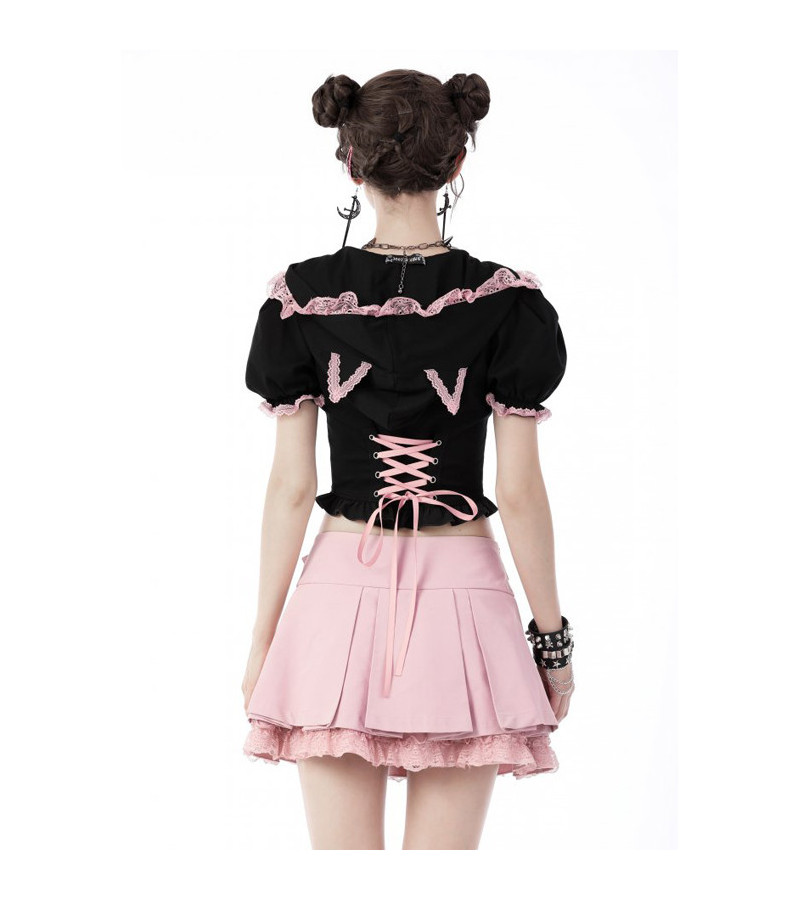 Pink And Black Zipper Top With Cat Ears
