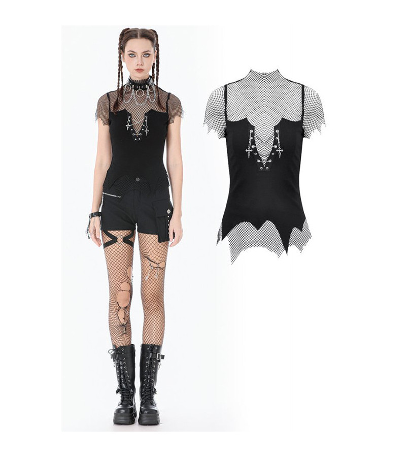 Top Dark Punk Résilles Chaines