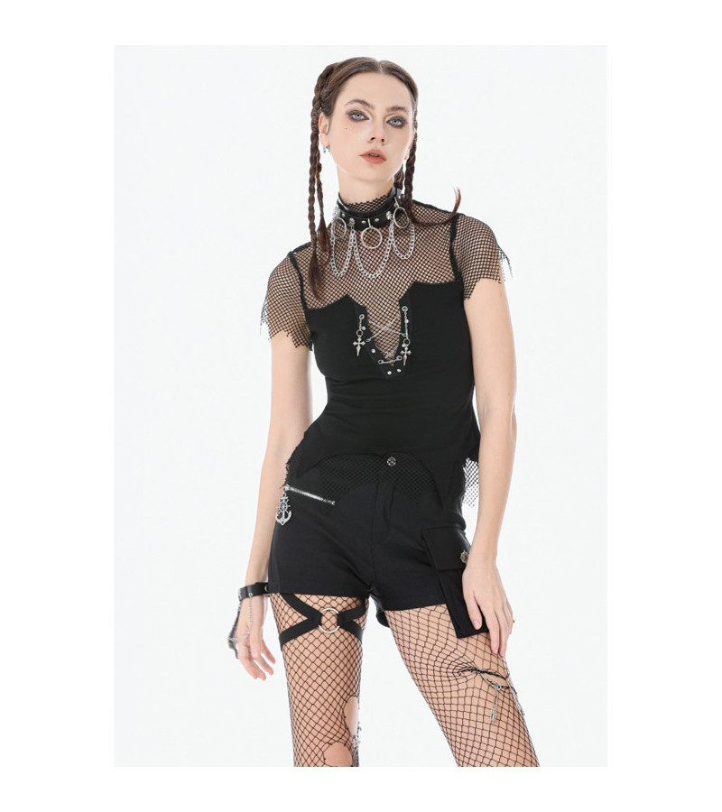 Dark Punk Mesh Chain Top