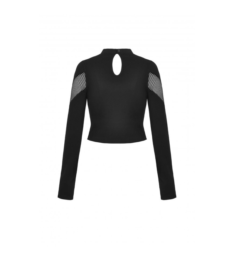 Crop Top Punk Découpes Résilles Noires Manches Longues