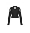 Crop Top Punk Découpes Résilles Noires Manches Longues
