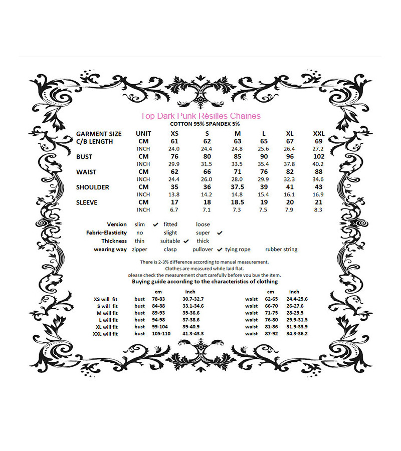 Top Dark Punk Résilles Chaines