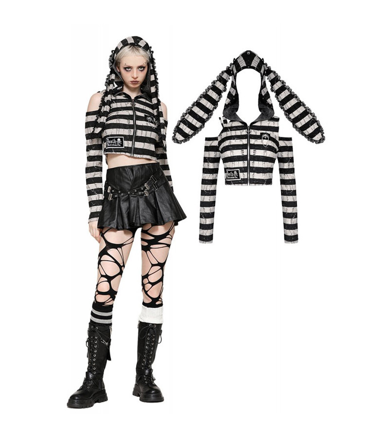 Grey Striped Bunny Ears Crop Top