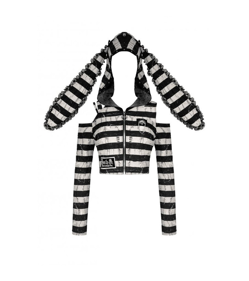 Veste Courte Rayée Grise Oreilles De Lapin