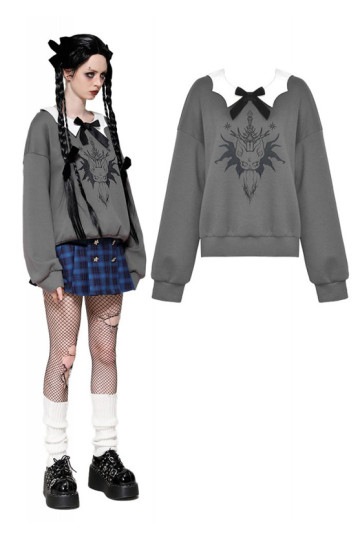 Grey Pullover With Bat Wings Collar