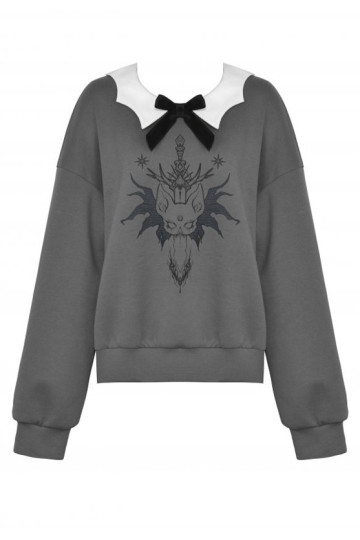 Pull Gris Col Chauve-Souris Blanc