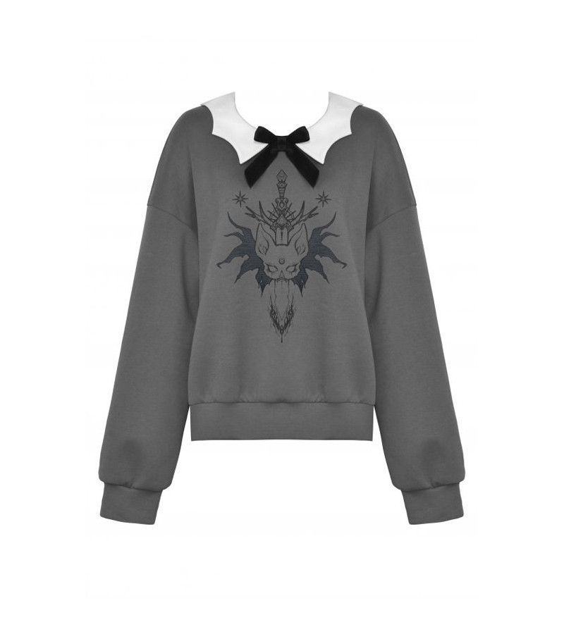 Pull Gris Col Chauve-Souris Blanc