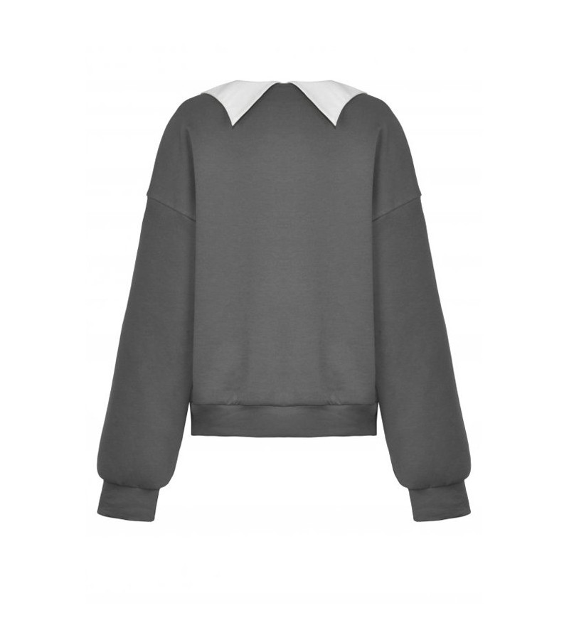 Pull Gris Col Chauve-Souris Blanc