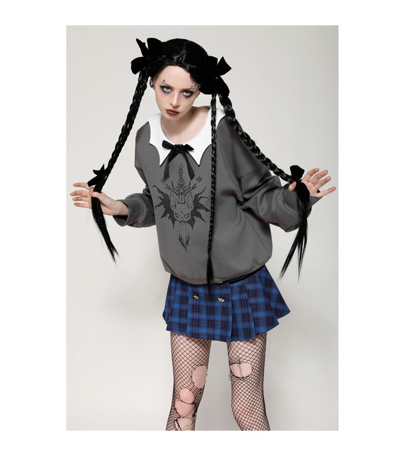 Pull Gris Col Chauve-Souris Blanc