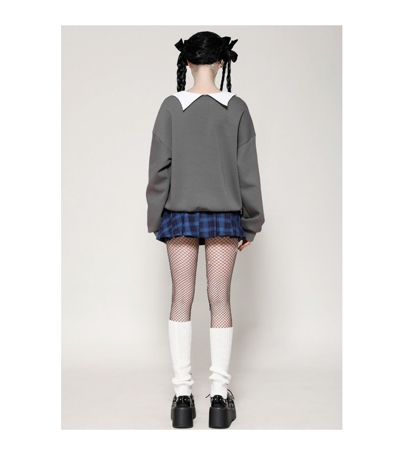 Pull Gris Col Chauve-Souris Blanc