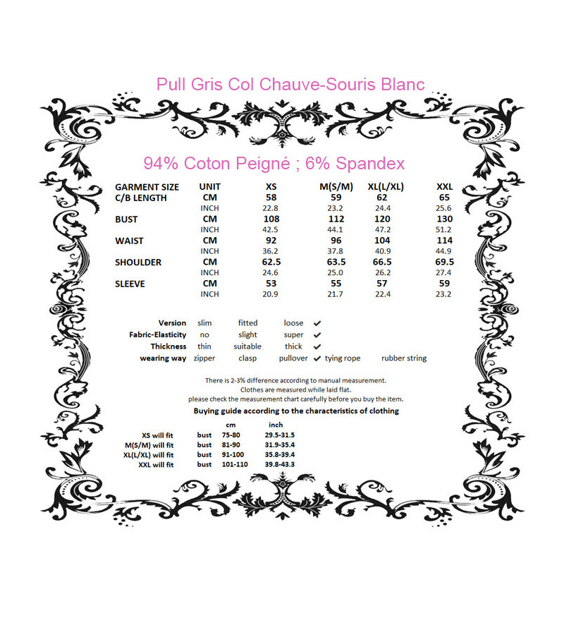 Pull Gris Col Chauve-Souris Blanc