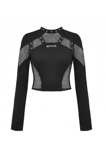 Black Mesh Hollow Out Punk Crop Top