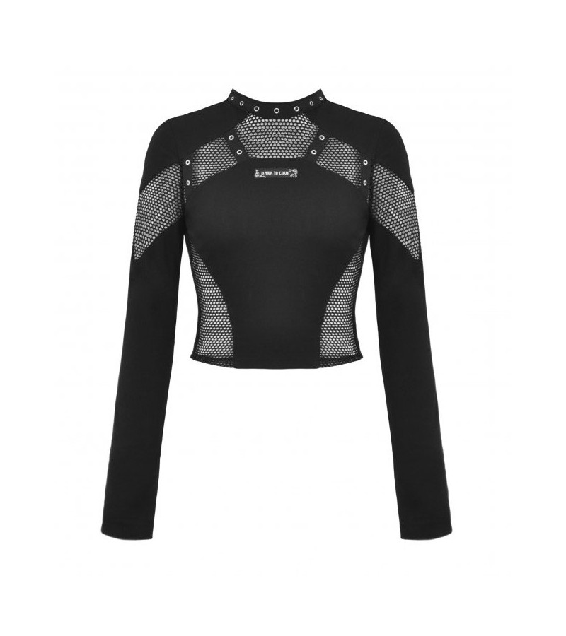 Crop Top Punk Découpes Résilles Noires Manches Longues
