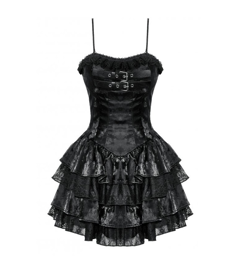 Robe Punk Noir Shiny A Volants