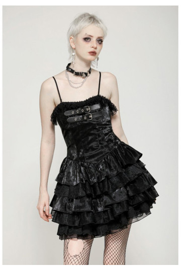 Punk Shiny Black Layered Dress