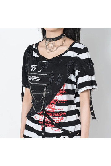 Punk Border T-shirt Black And White ACDC RAG