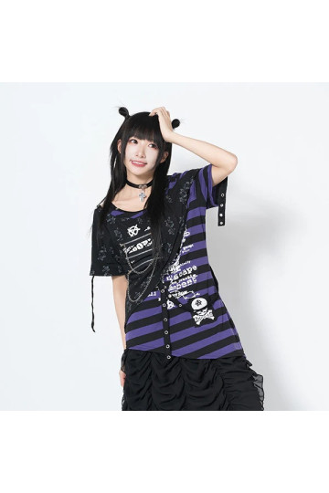 Punk Border T-Shirt Noir Violet ACDC RAG