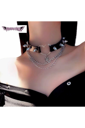 Choker Araignée Coeur Chaine Piques