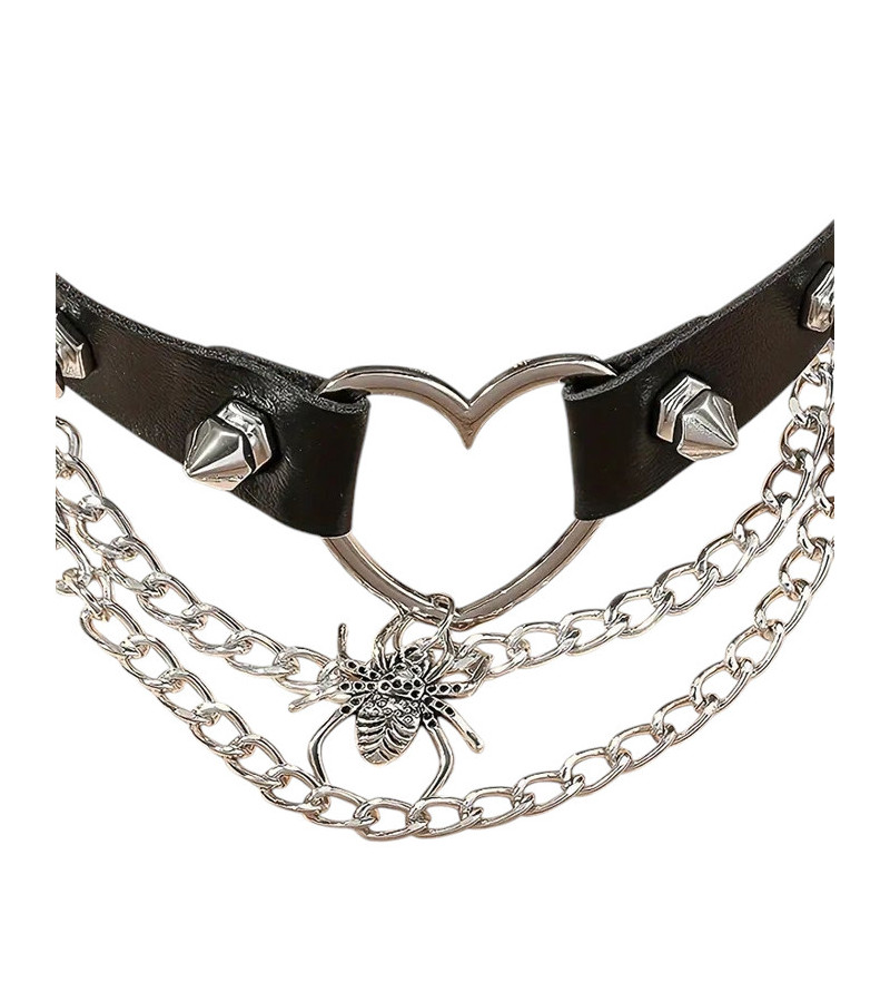 Spider Heart Spikes And Chain Choker - Freaky Pink