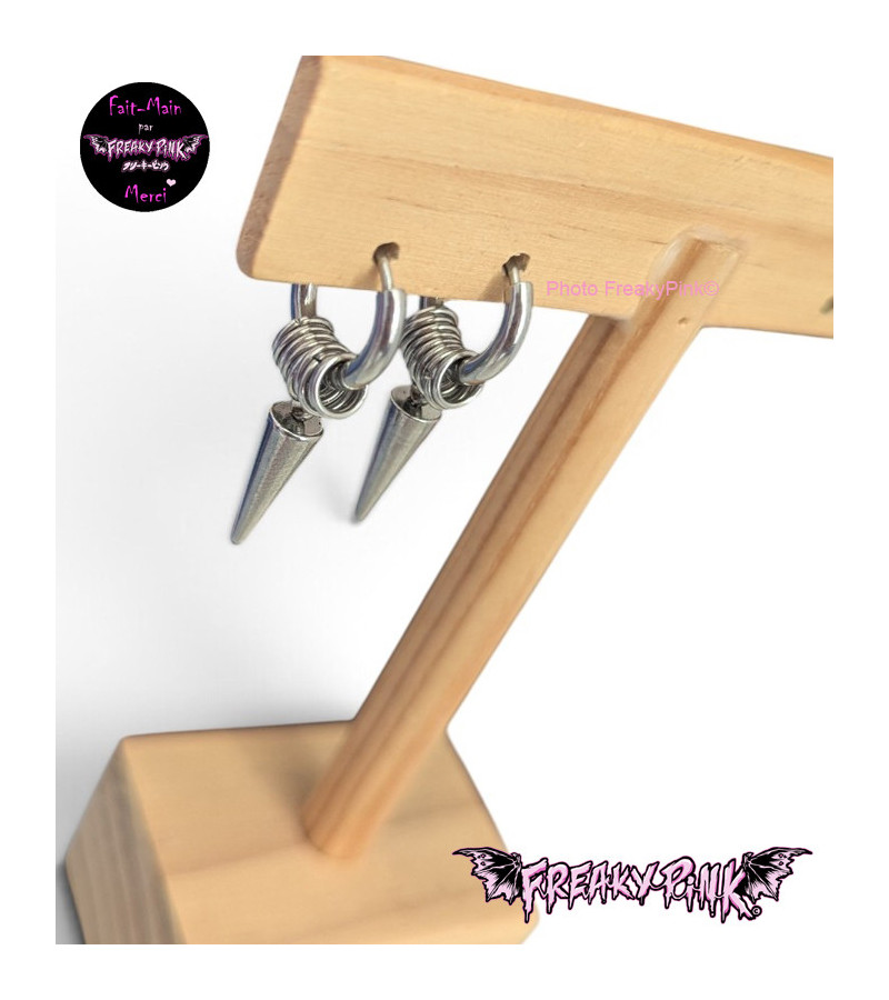 Boucles D'Oreilles Créoles Anneaux Piques Freaky Pink