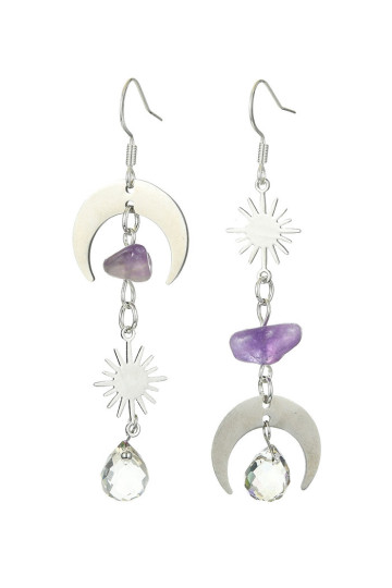 Boucles D'Oreilles Soleil Lune Améthyste