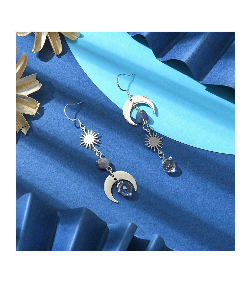 Boucles D'Oreilles Soleil Lune Améthyste