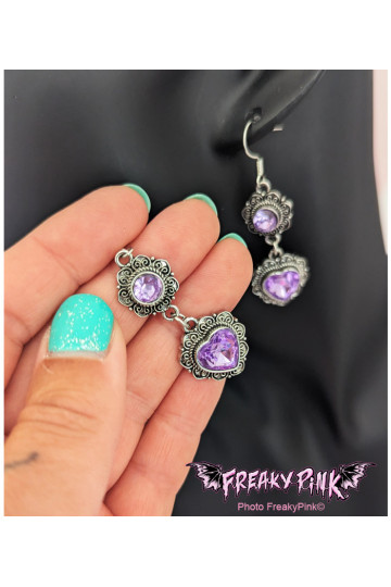 Boucles D'Oreilles Coeurs Violets Boho