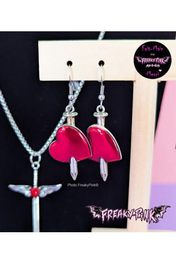Red Broken Hearts Earrings Stainless Steel Clasp Freaky Pink