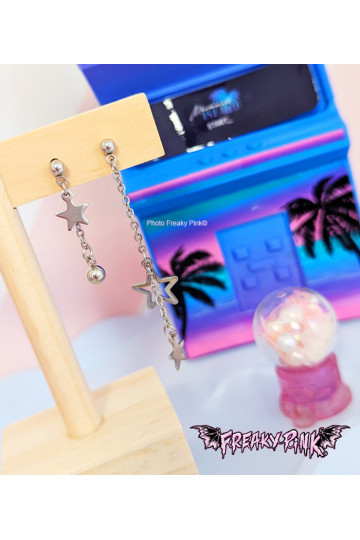 Boucles D'Oreilles Etoiles Chaines Asymétriques Acier Inoxydable