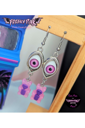 Boucles D'Oreilles Pinkunokuma Fermoir Inoxydable Freaky Pink