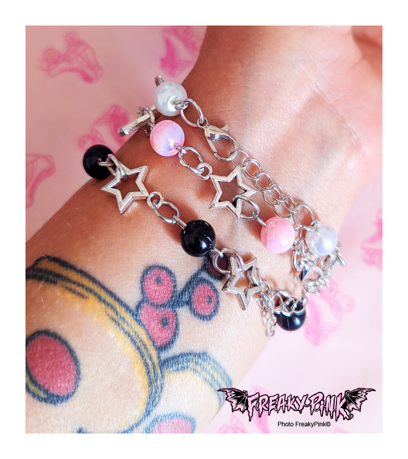 Bracelet Etoiles Perles Noires