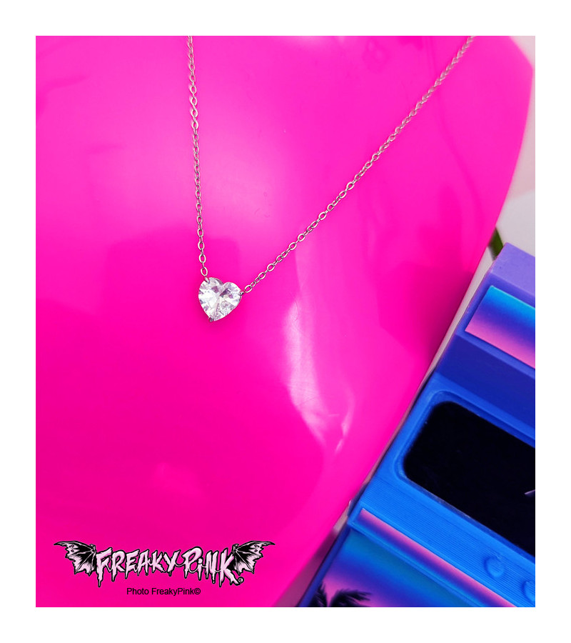 Collier Coeur Cristal Acier Inoxydable