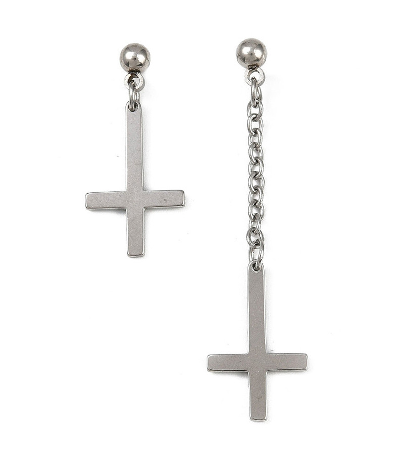 Boucles D'Oreilles Croix Chaines Asymétriques Acier Inoxydable