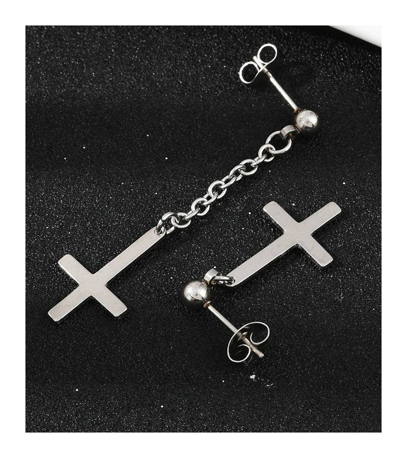 Boucles D'Oreilles Croix Chaines Asymétriques Acier Inoxydable