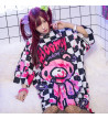 Checkered Gloomy Bear Oversized ACDC RAG Tee - Freaky Pink