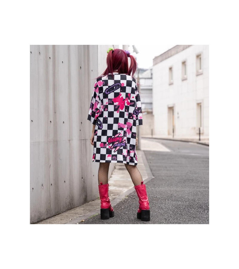Checkered Gloomy Bear Oversized ACDC RAG Tee Model 1m53